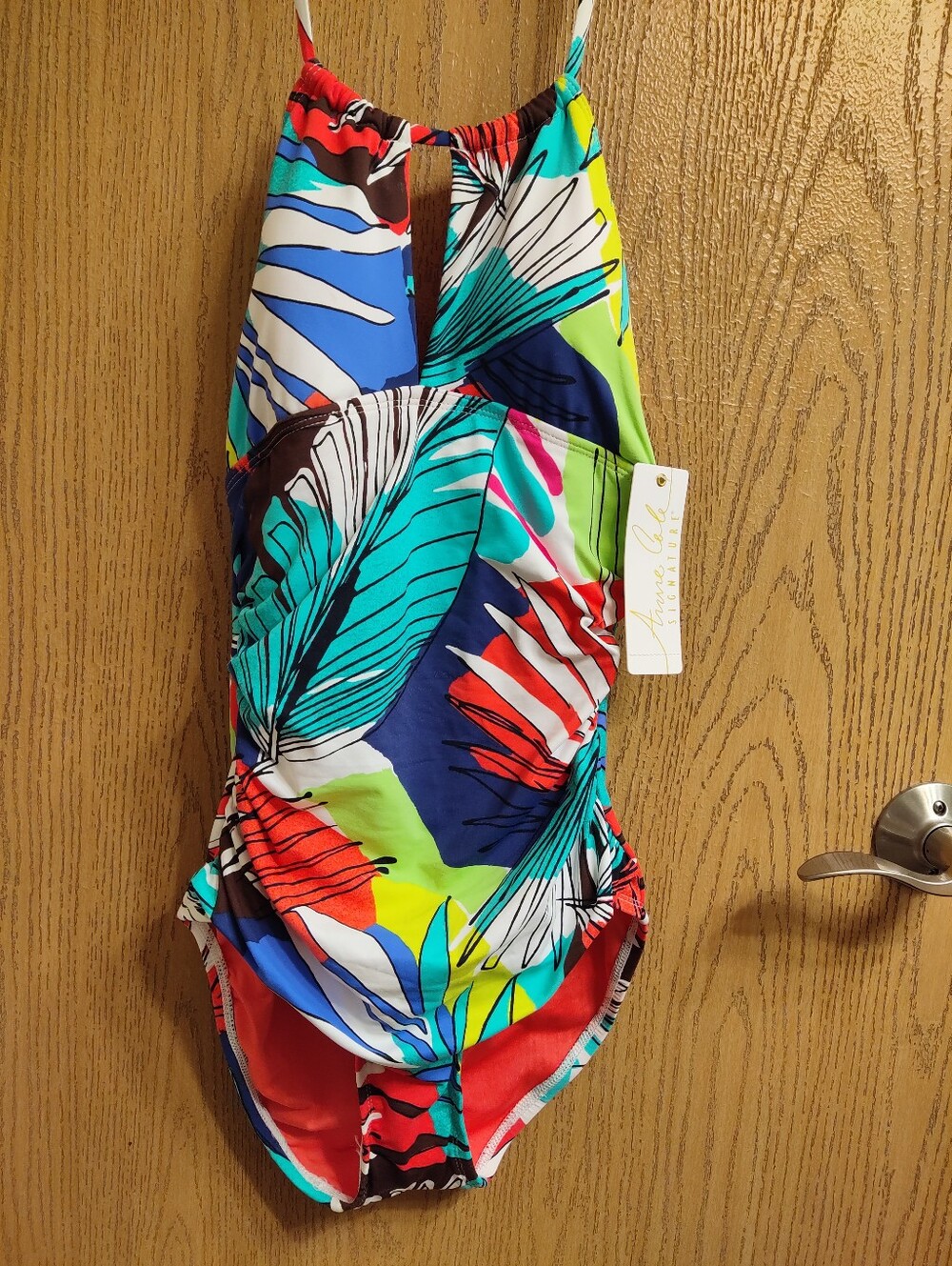 Anne Cole Tropical Leaf One-Piece Swimsuit - Blue, Green, Red, White, Yellow